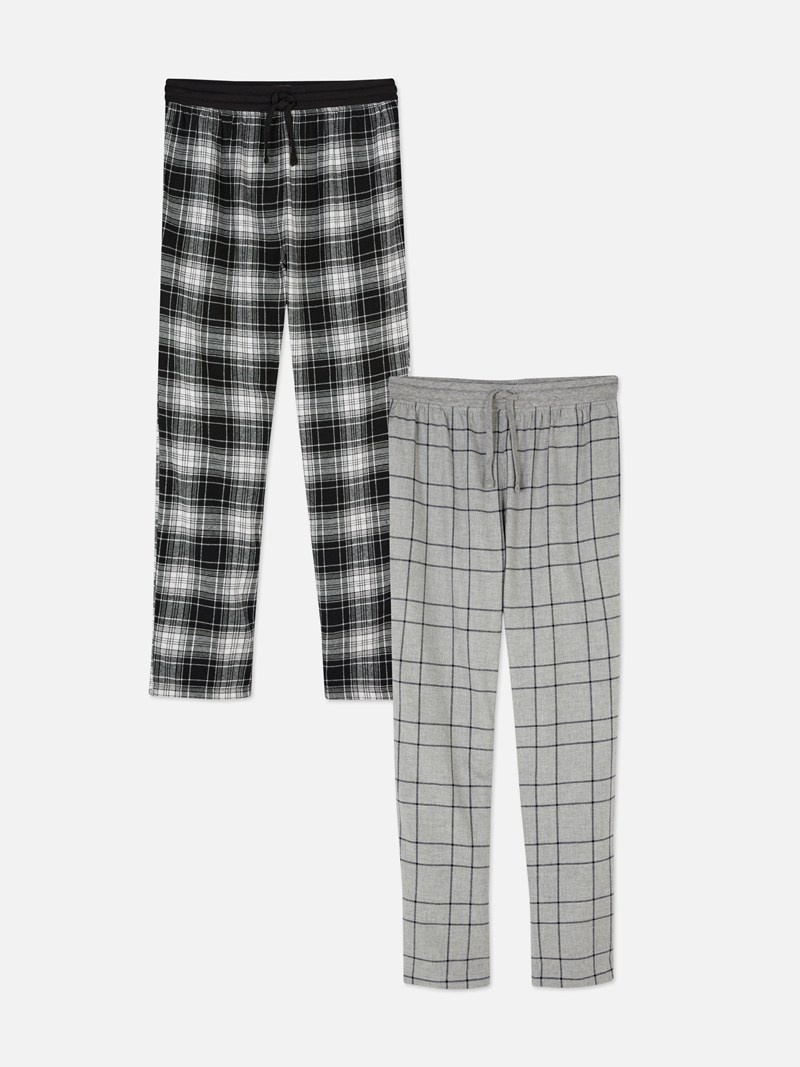 Ropa De Dormir Primark 2Pack Check Pajama Hombre Negras | 1407BAFPE