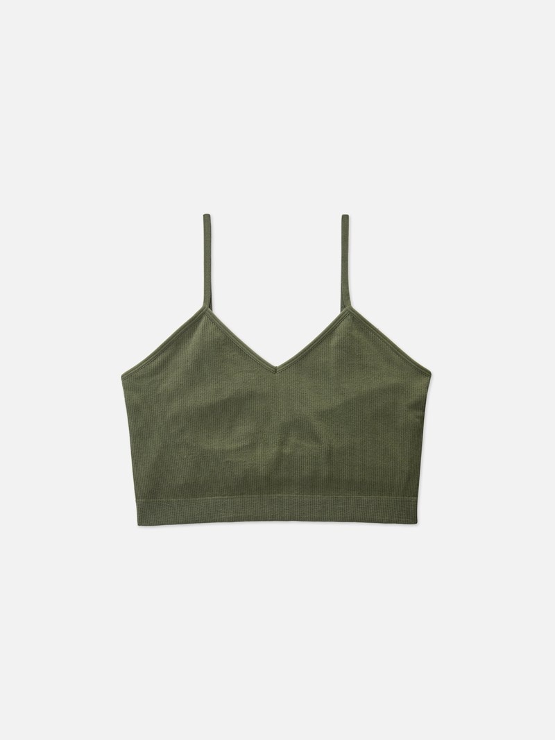 Ropa De Dormir Primark Acanalado Cropped Cami Pajama Mujer Verde Oliva | 5107KNTPX