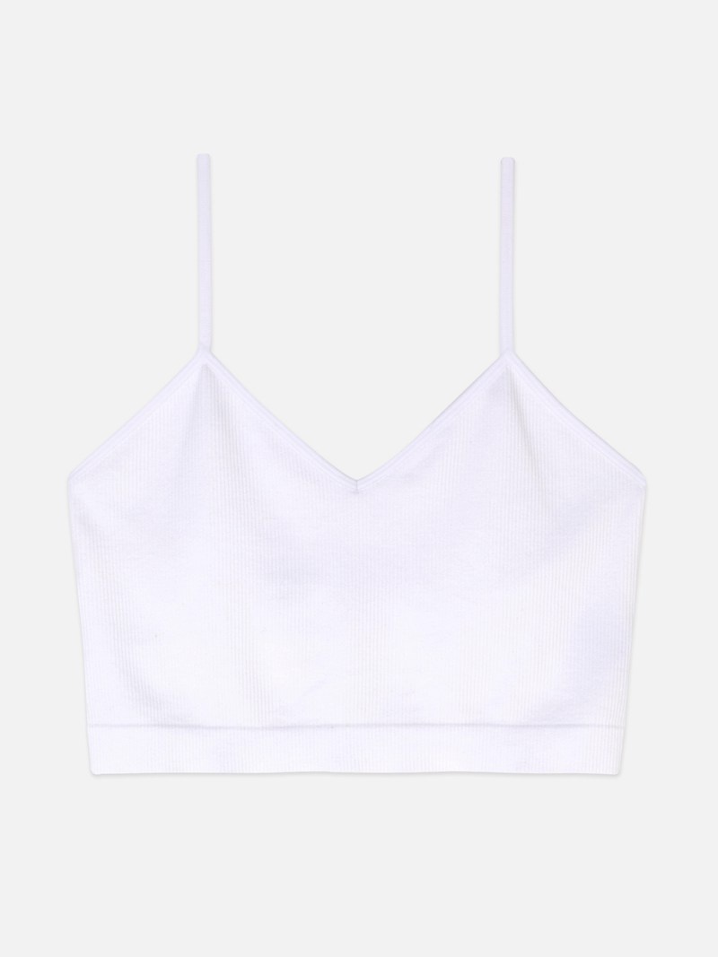 Ropa De Dormir Primark Acanalado Cropped Cami Pajama Mujer Blancas | 7046MOZSG