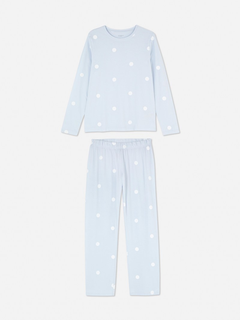 Ropa De Dormir Primark Algodon Long Sleeve Pajamas Mujer Azules | 4729JIWVQ