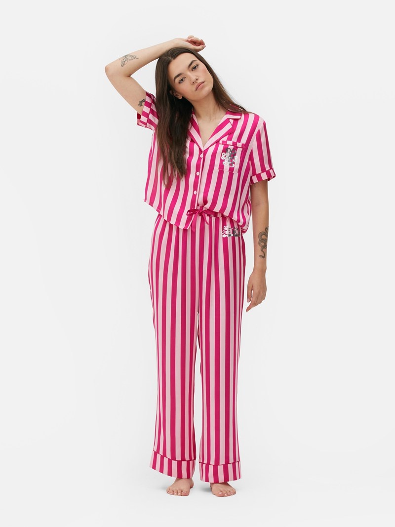 Ropa De Dormir Primark Barbie Satin Stripe Pajamas Mujer Rosas | 0872XRJHU