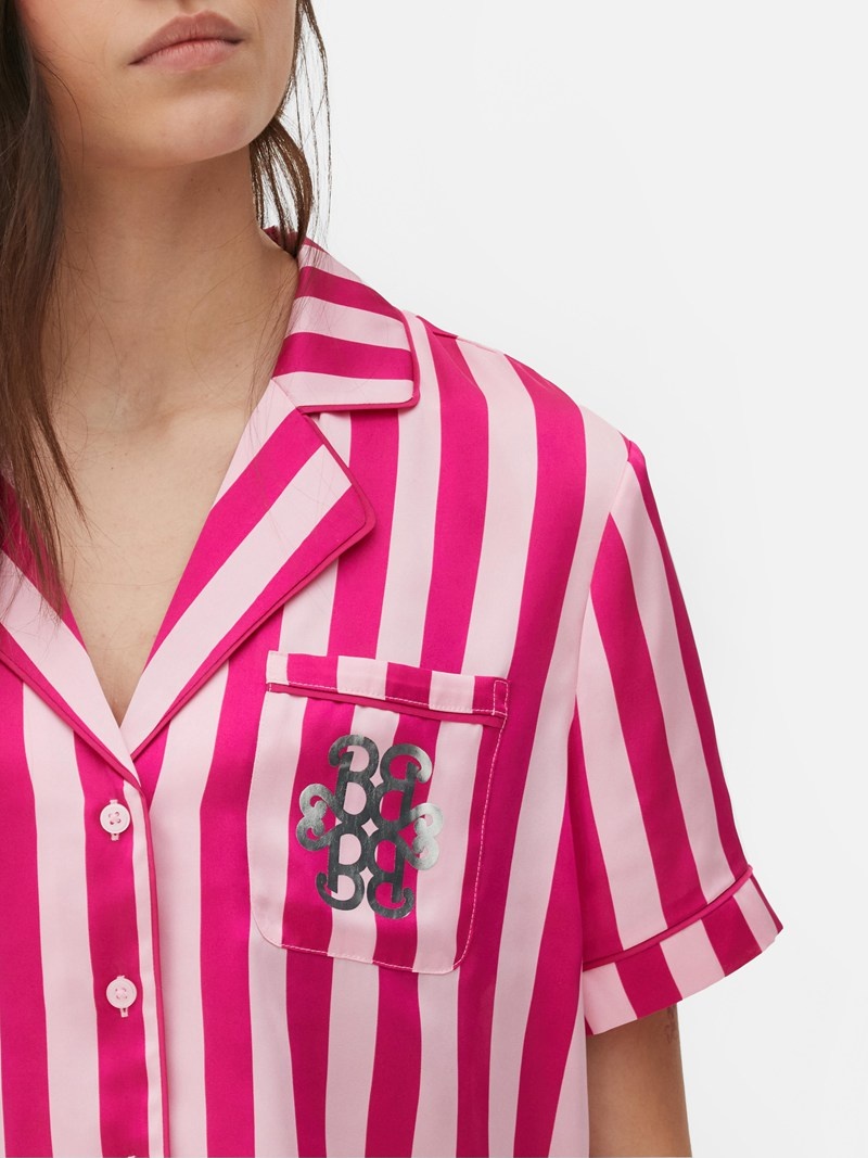 Ropa De Dormir Primark Barbie Satin Stripe Pajamas Mujer Rosas | 0872XRJHU