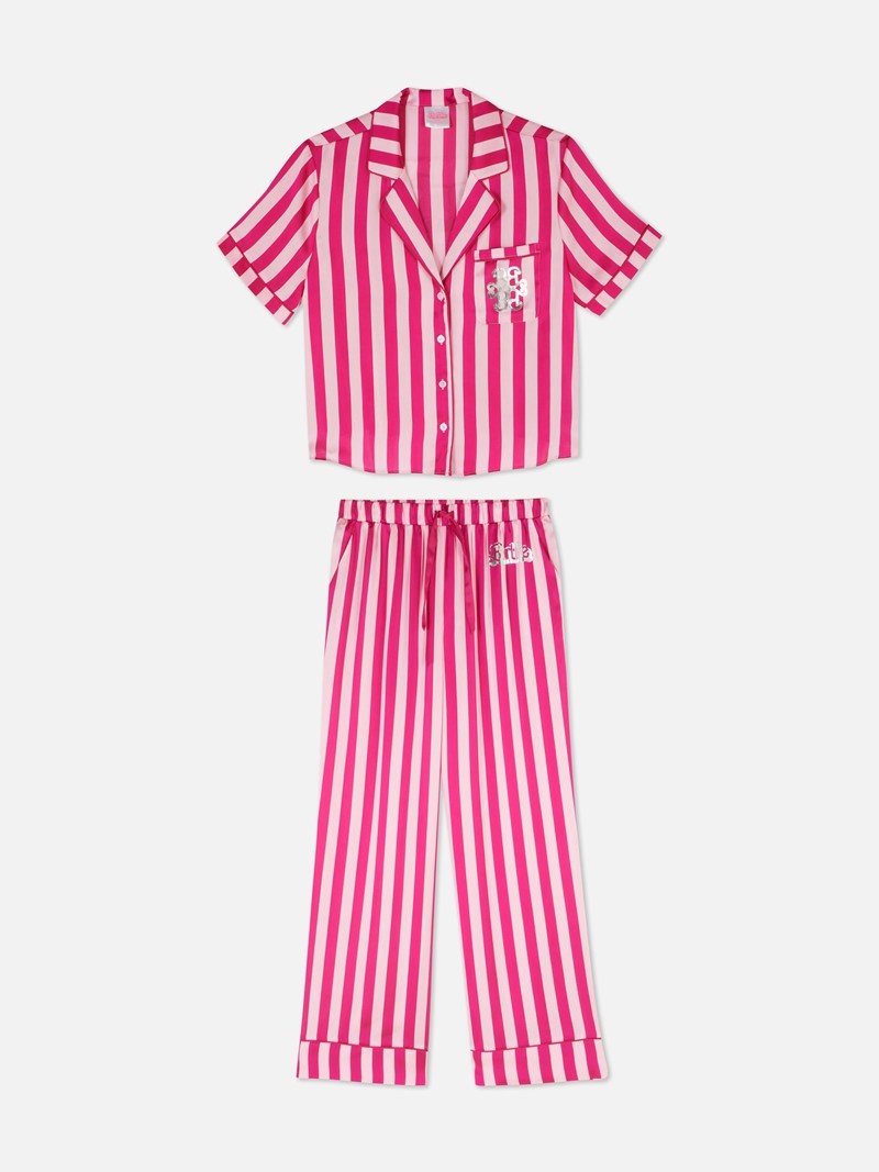 Ropa De Dormir Primark Barbie Satin Stripe Pajamas Mujer Rosas | 0872XRJHU