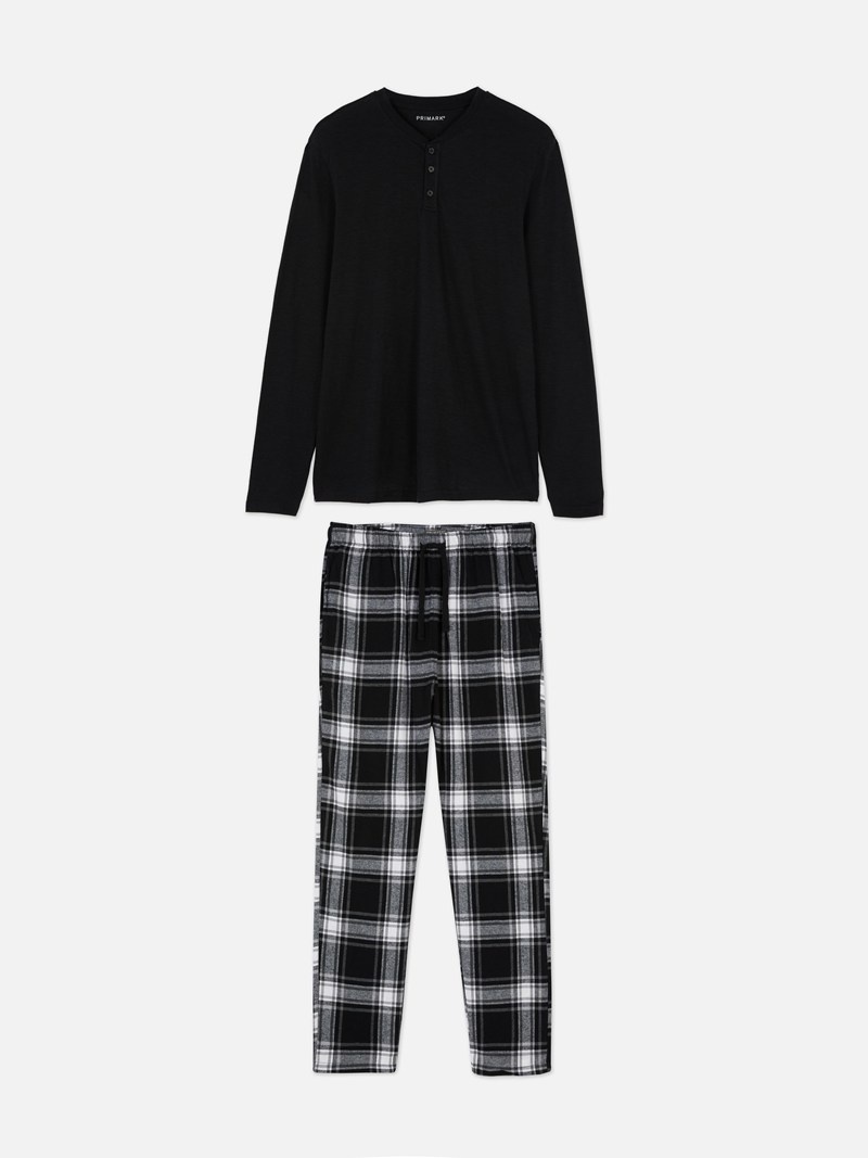 Ropa De Dormir Primark Brushed Check Pajamas Hombre Negras | 0382LZXDW