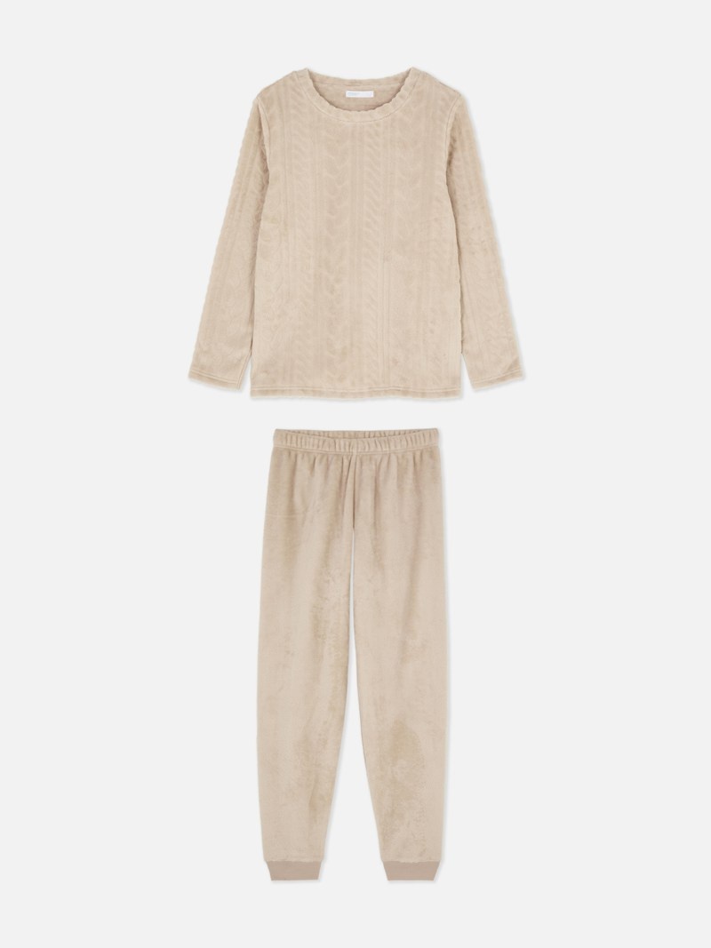 Ropa De Dormir Primark Cable Texture Fleece Pajamas Mujer Beige | 9147EITMA