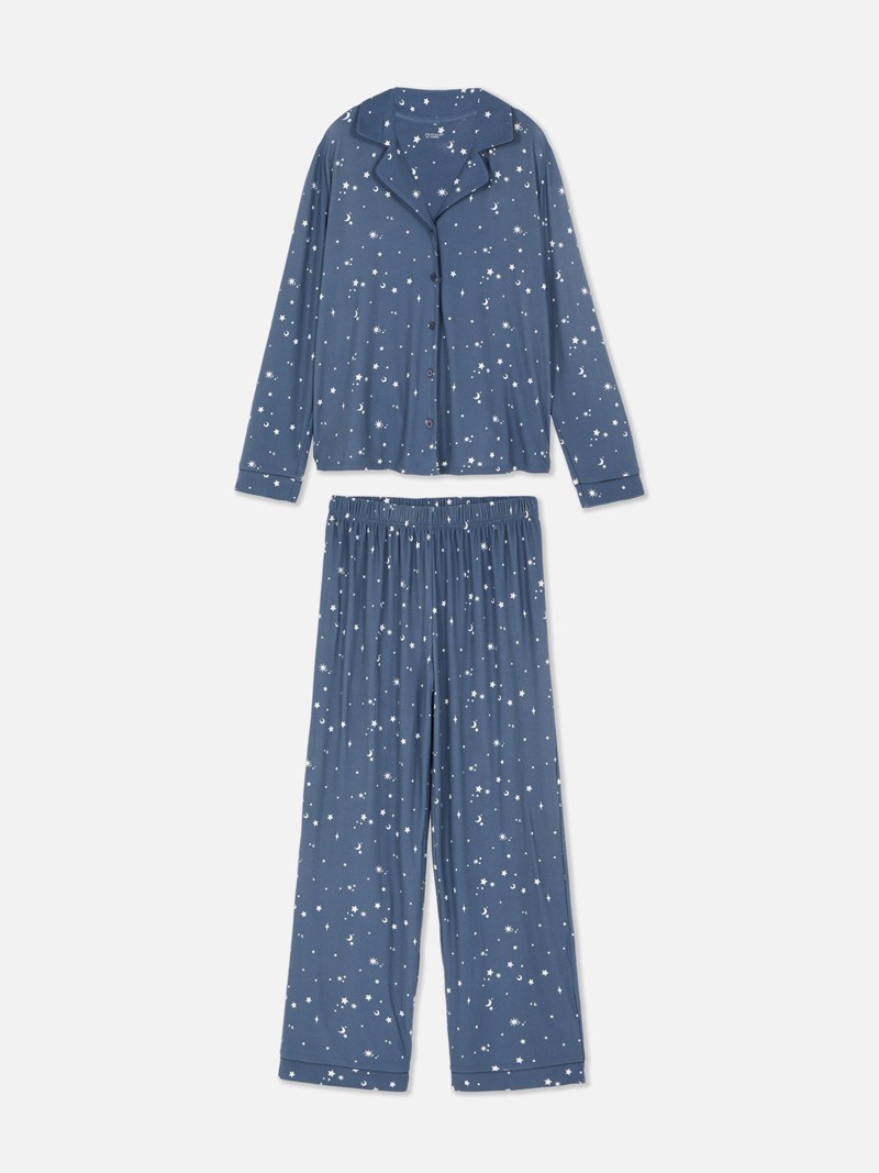 Ropa De Dormir Primark Celestial Long Pajamas Mujer Azul Marino | 7618PEODS