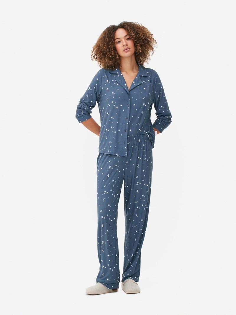 Ropa De Dormir Primark Celestial Long Pajamas Mujer Azul Marino | 7618PEODS