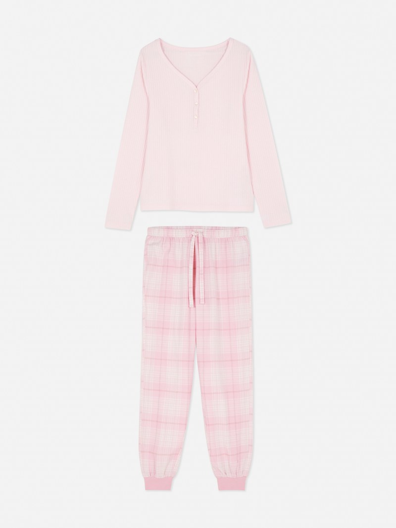 Ropa De Dormir Primark Check Pajama Set Mujer Rosas | 2716EQZXL