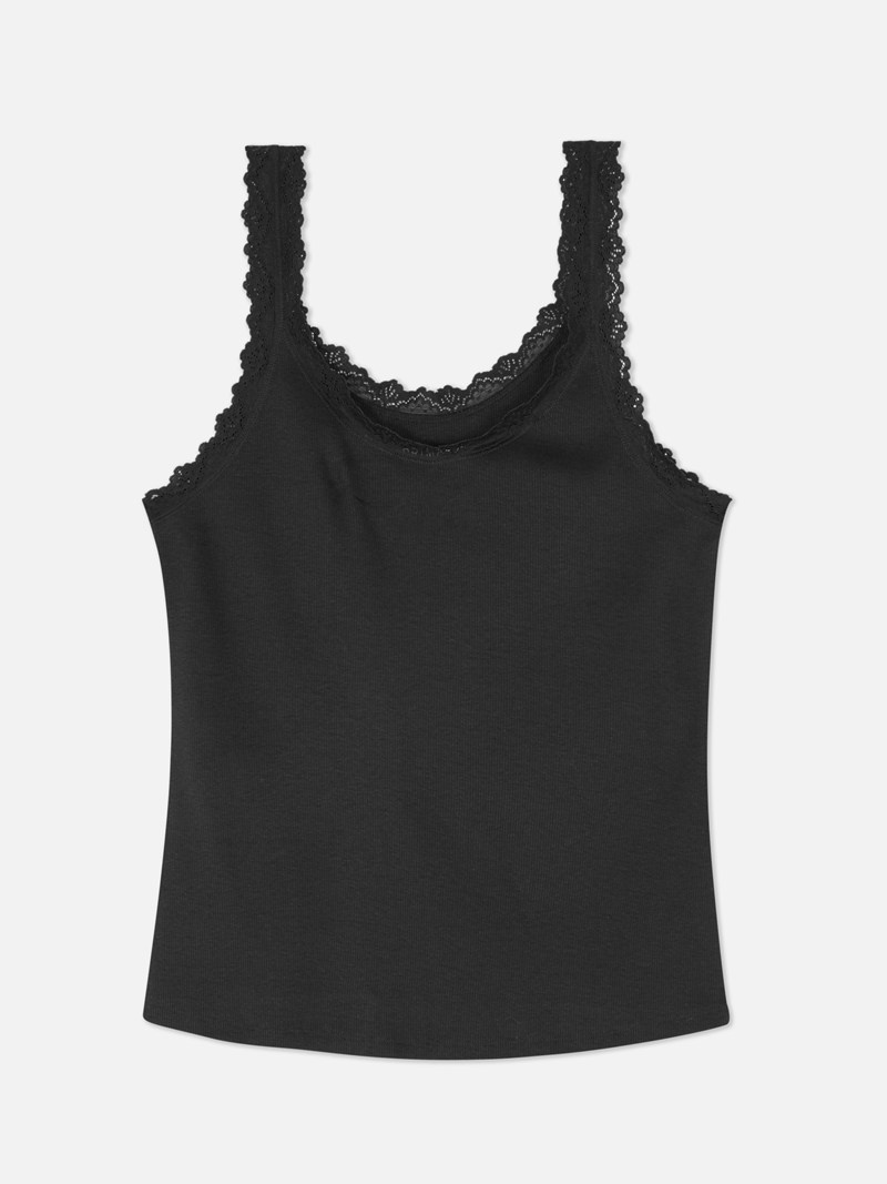 Ropa De Dormir Primark Encaje Trim Tank Mujer Negras | 2916AFXDG