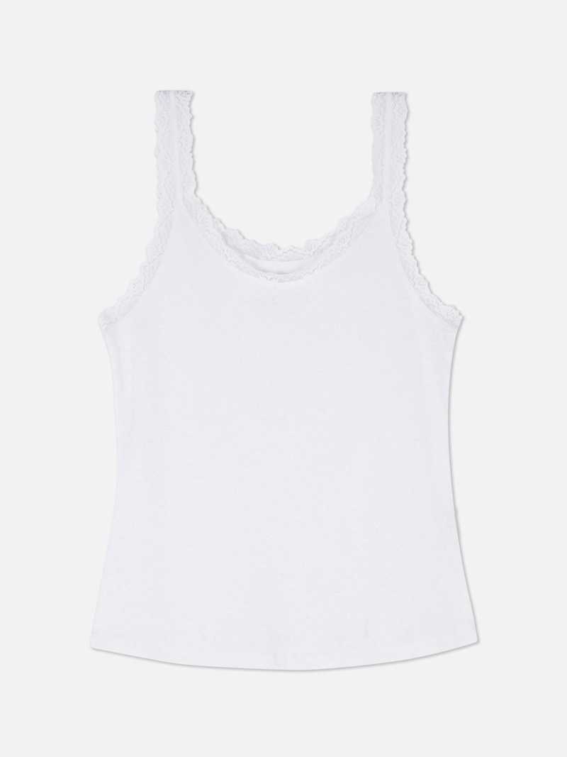 Ropa De Dormir Primark Encaje Trim Tank Mujer Blancas | 1576ETOUX