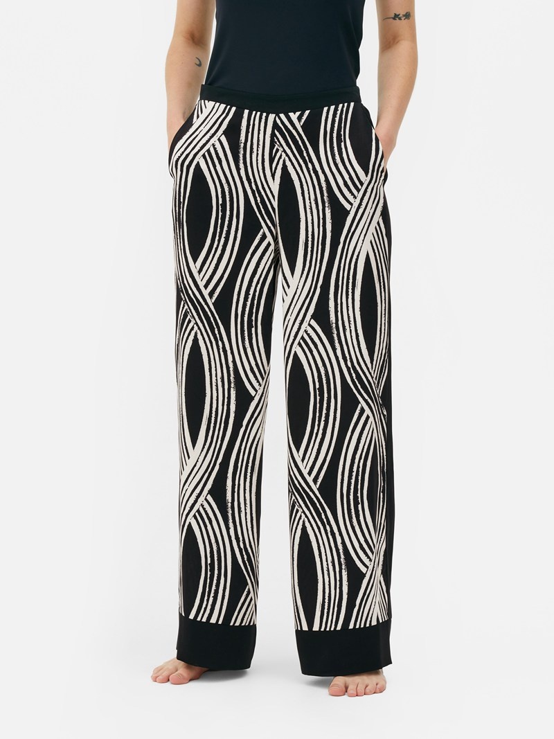 Ropa De Dormir Primark Lattice Print Satin Pajama Bottoms Mujer Blancas Negras | 2570HGFNL