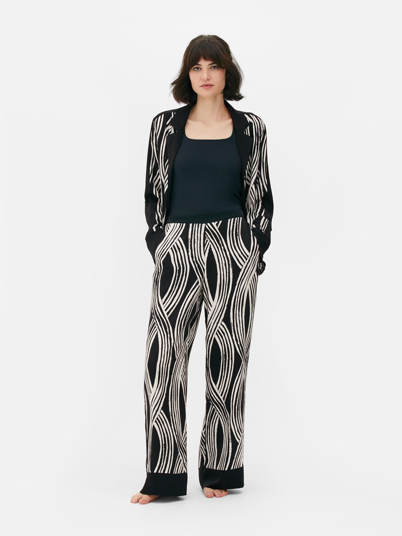 Ropa De Dormir Primark Lattice Print Satin Pajama Bottoms Mujer Blancas Negras | 2570HGFNL