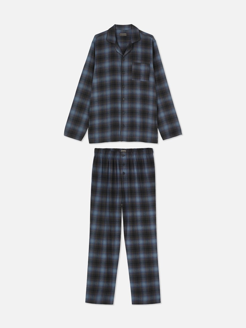 Ropa De Dormir Primark Long Check Pajamas Hombre Azul Marino | 0279NTBPI