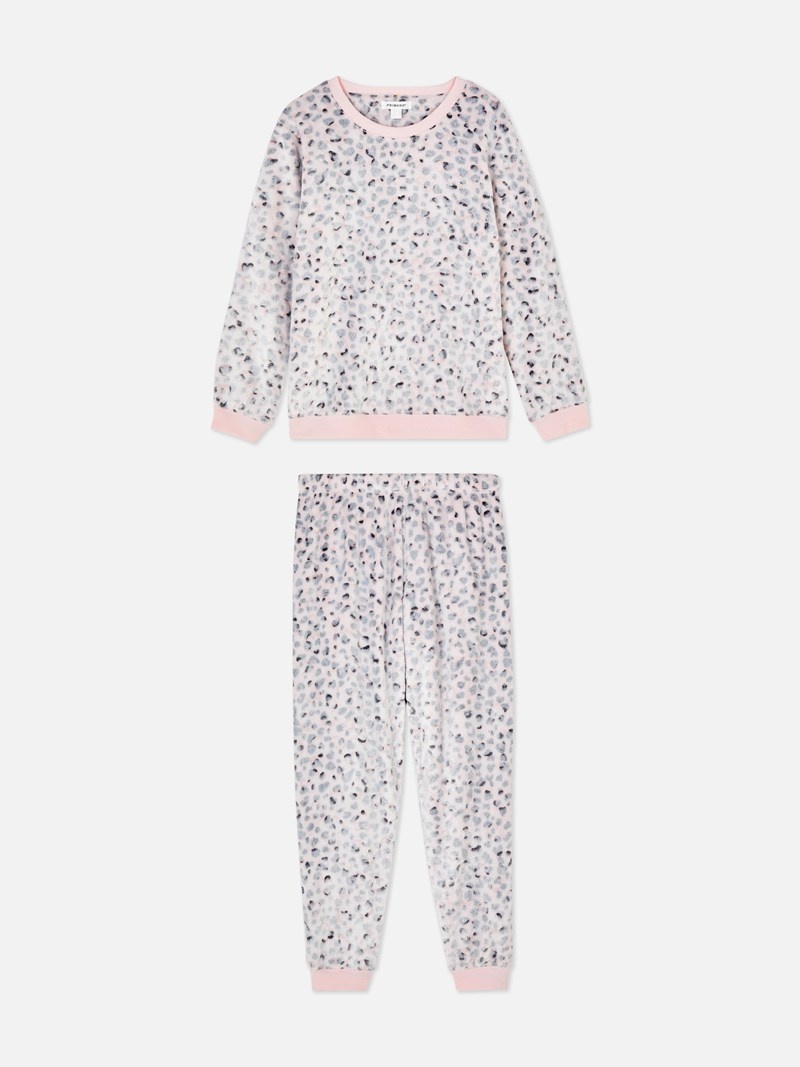 Ropa De Dormir Primark Long Sleeve Fleece Pajama Set Mujer Rosas | 6589CHZGQ