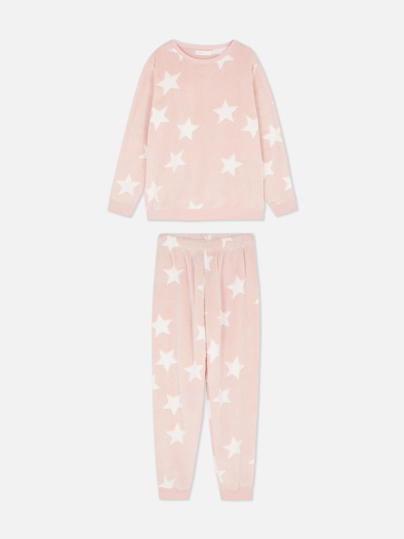 Ropa De Dormir Primark Long Sleeve Fleece Pajamas Mujer Rosas | 6741PBHSY