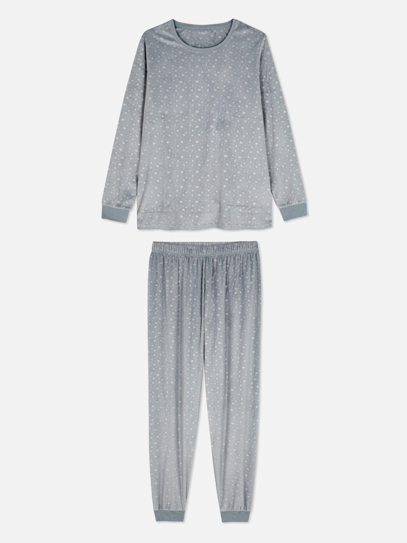 Ropa De Dormir Primark Pattern Velour Pajamas Mujer Plateadas | 8374HZDOR