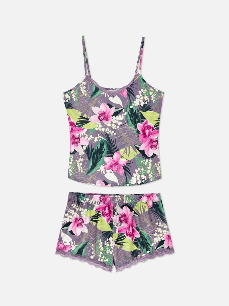 Ropa De Dormir Primark Print Cami and Pajama Set Mujer Moradas | 9156FARBQ