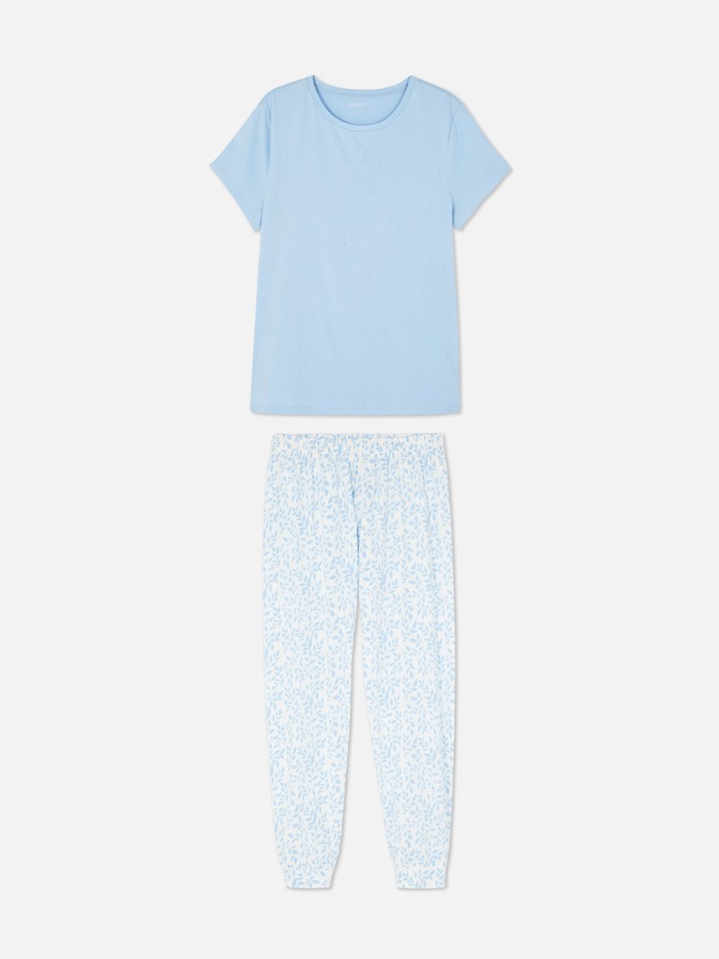 Ropa De Dormir Primark Printed Sleeve Pajamas Mujer Azules Claro | 5893VLHSN