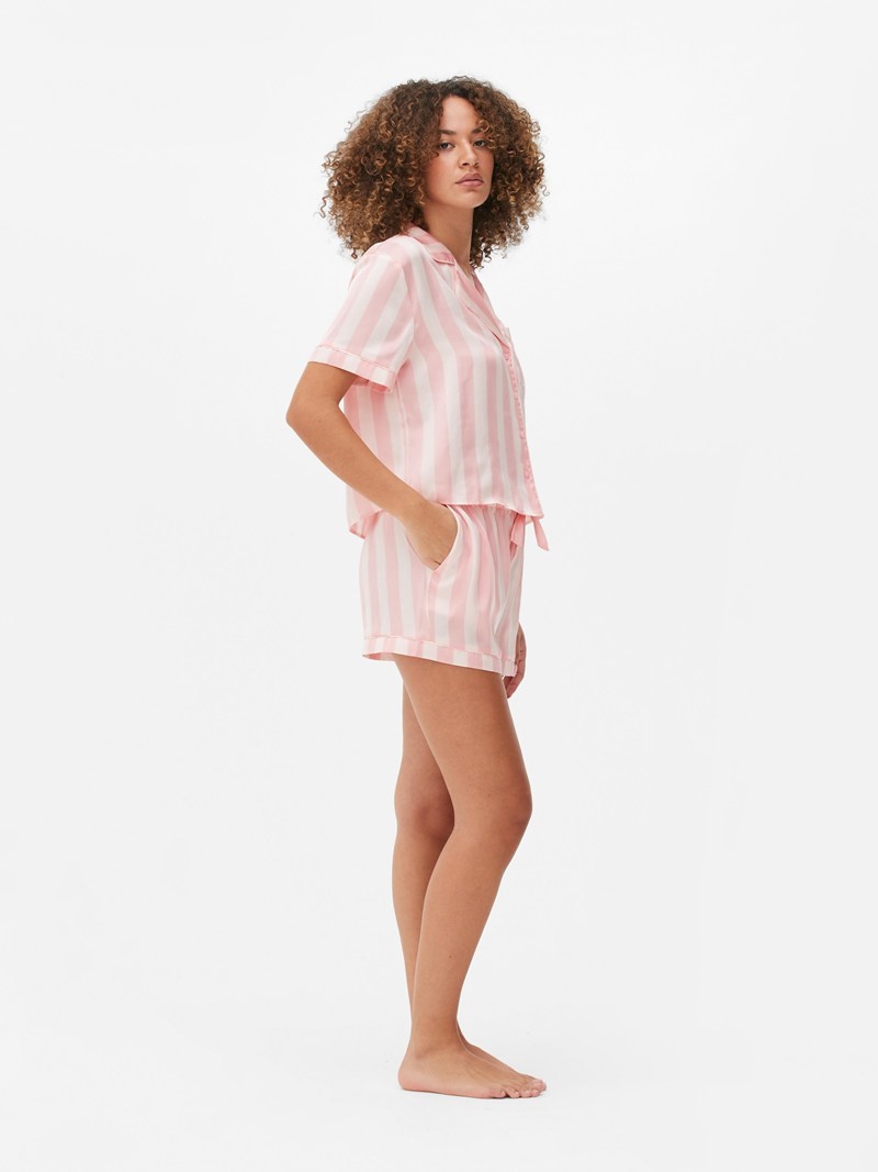 Ropa De Dormir Primark Satin & Pajama Set Mujer Rosas Claro | 9542UEKHP