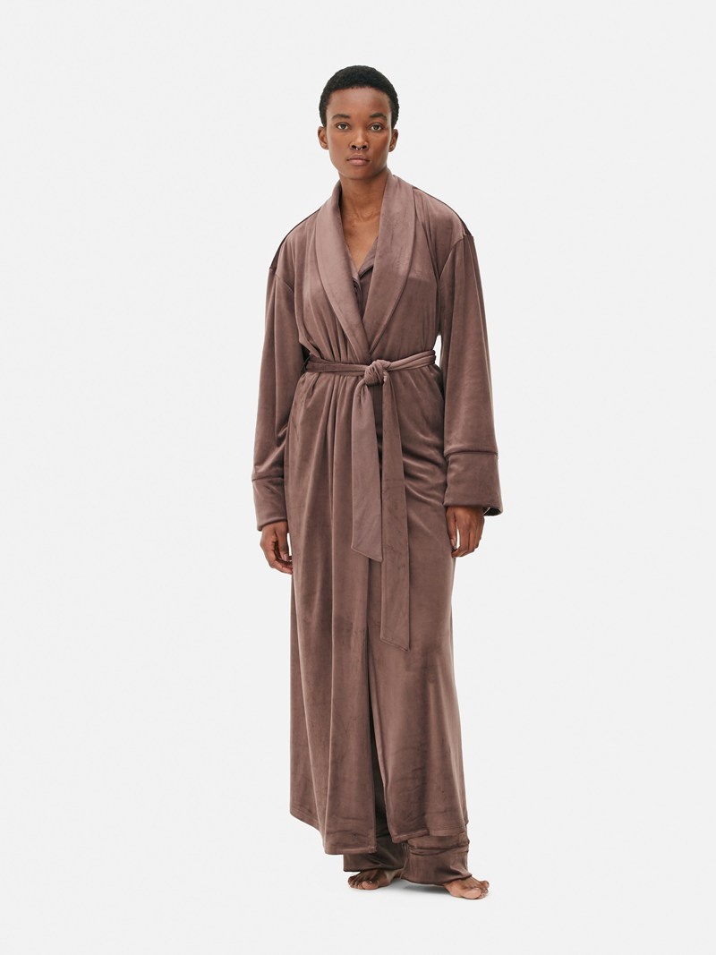 Ropa De Dormir Primark Velour FullLength Robe Mujer Marrones | 3746MWDLS