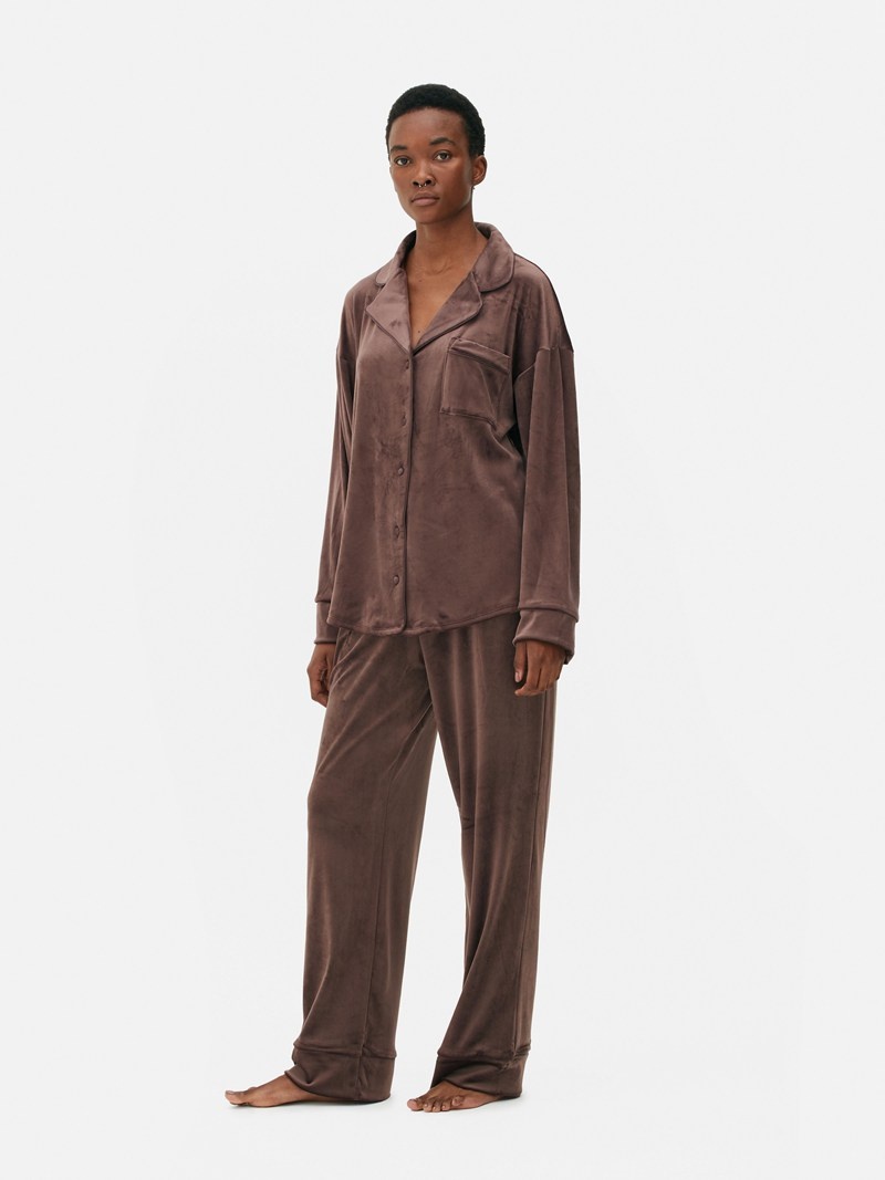 Ropa De Dormir Primark Velour Pajama Mujer Marrones | 7481MBRUW