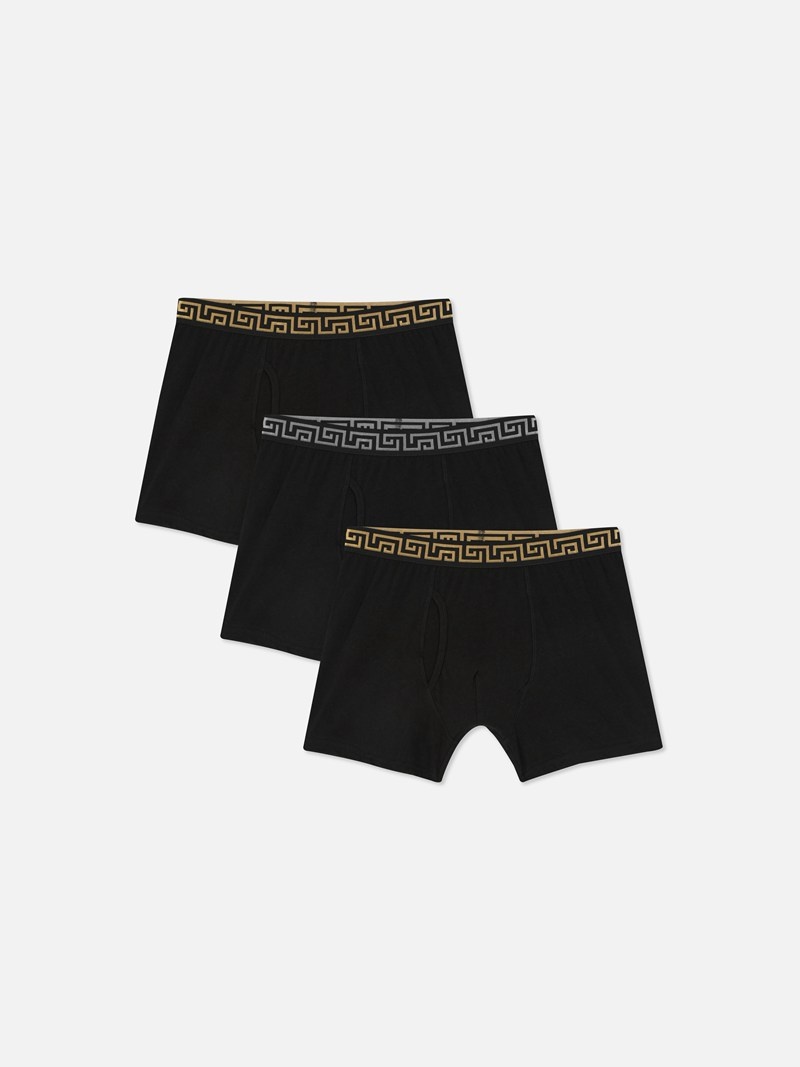 Ropa Interior Primark 3Pack Geometric Boxer Briefs Hombre Negras | 2640EHXYP