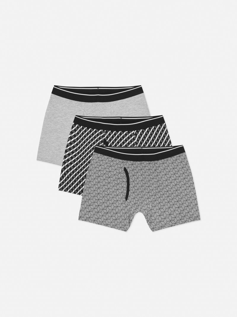 Ropa Interior Primark 3Pack Mixed Print Boxer Briefs Hombre Gris | 6017LMFUN