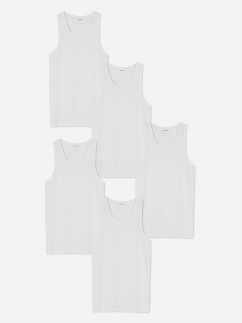 Ropa Interior Primark 5Pack Essential Vests Hombre Blancas | 5192VDICF