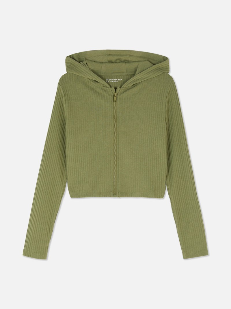 Ropa Primark Acanalado Zip Hoodie Niños Verde Oliva | 2371LHOIW