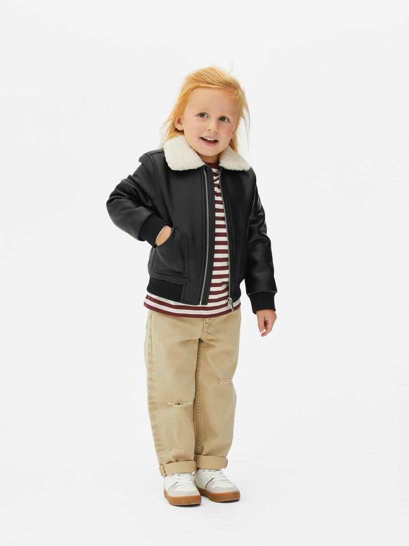 Ropa Primark Fleece Collar Faux Cuero Jacket Niños Negras | 8715GNHWB