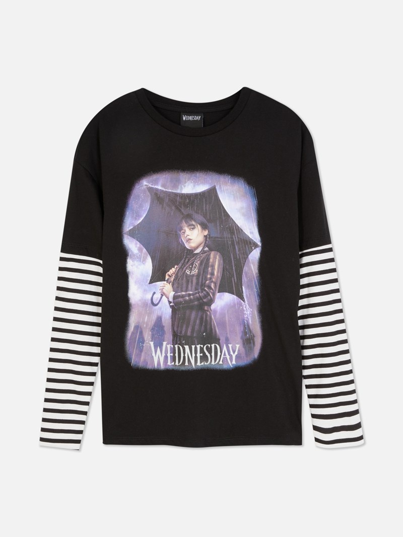 Ropa Primark Wednesday Addams Layered Long Sleeve Niños Negras | 1508IRTMY