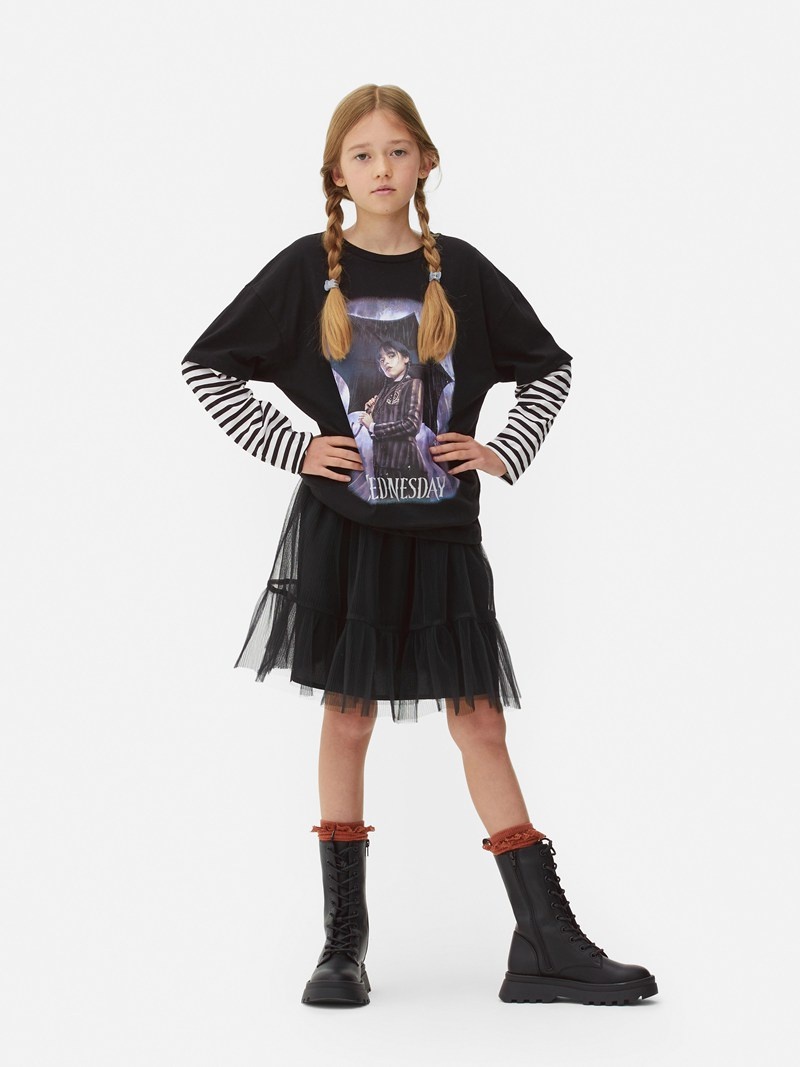 Ropa Primark Wednesday Addams Layered Long Sleeve Niños Negras | 1508IRTMY