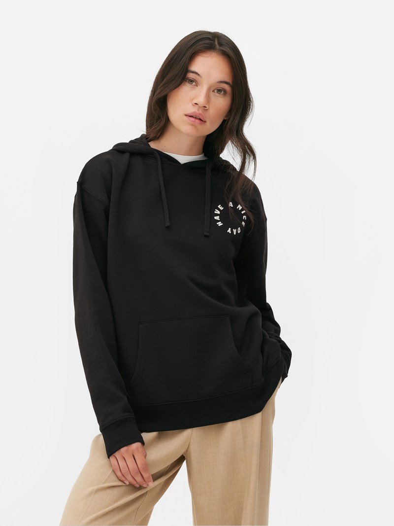 Sudaderas Primark Chest Emblem Pullover Hoodie Mujer Negras | 4618HTULX