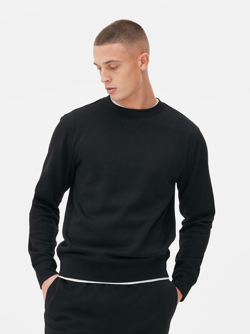 Sudaderas Primark Crew Neck Sweat Hombre Negras | 0345DLUTP