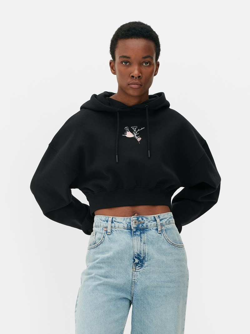 Sudaderas Primark Cropped Drawstring Hoodie Mujer Negras | 9620LOTNS