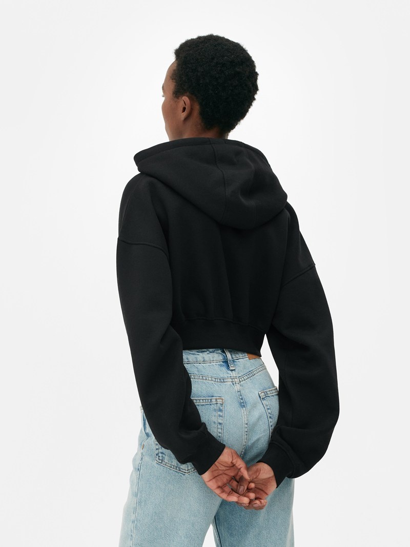 Sudaderas Primark Cropped Drawstring Hoodie Mujer Negras | 9620LOTNS