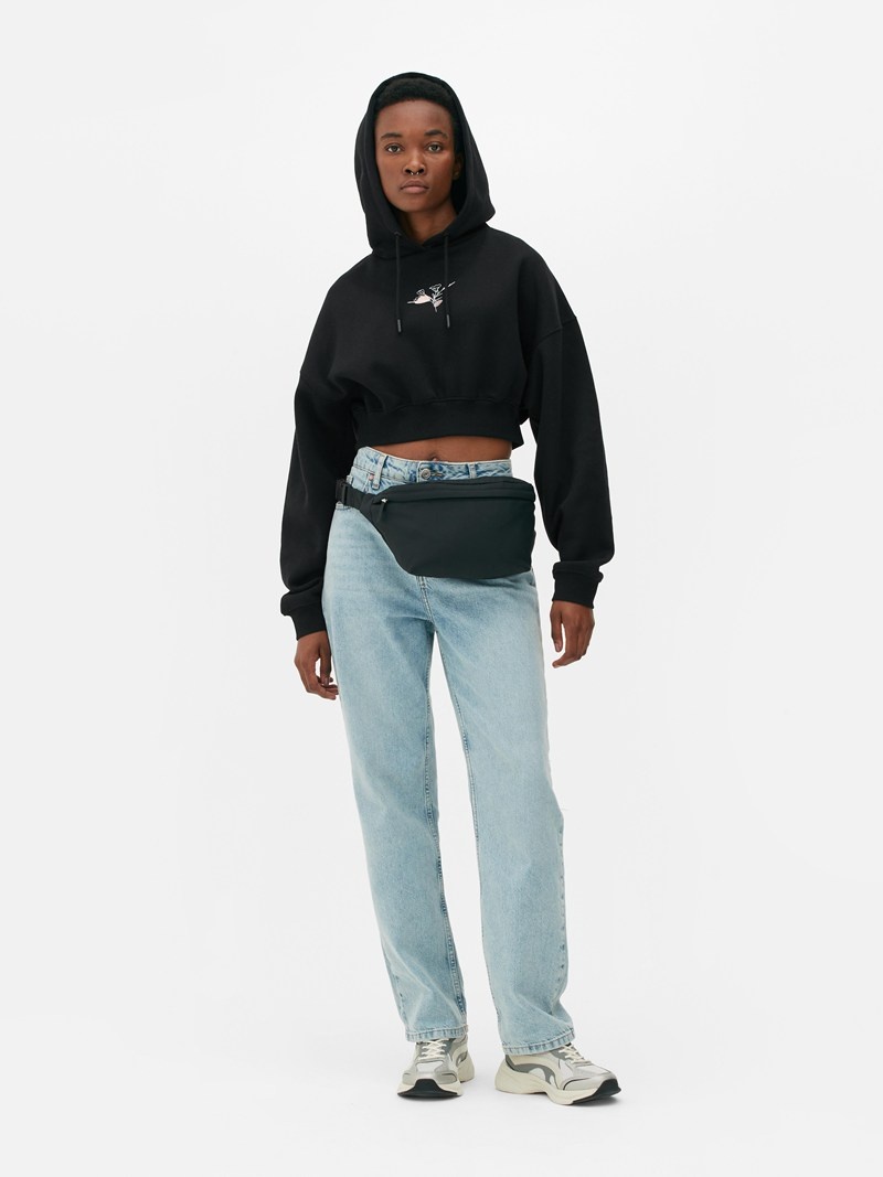 Sudaderas Primark Cropped Drawstring Hoodie Mujer Negras | 9620LOTNS