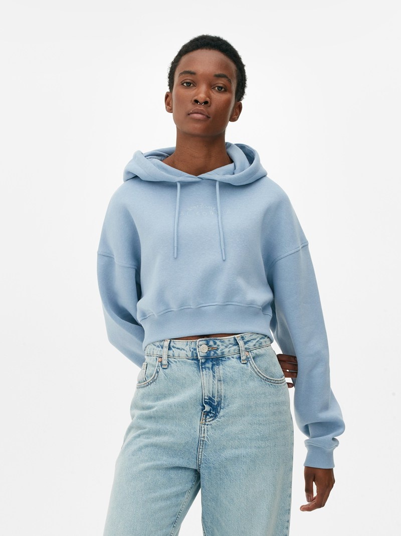 Sudaderas Primark Cropped Drawstring Hoodie Mujer Azules | 3507MRZYQ