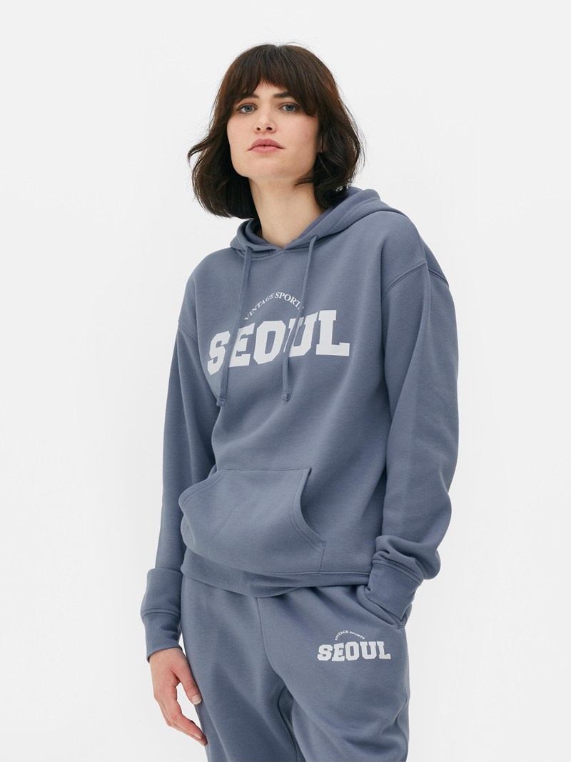 Sudaderas Primark Estampadas Drawstring Hoodie Mujer Azules Oscuro | 2813QUZGO