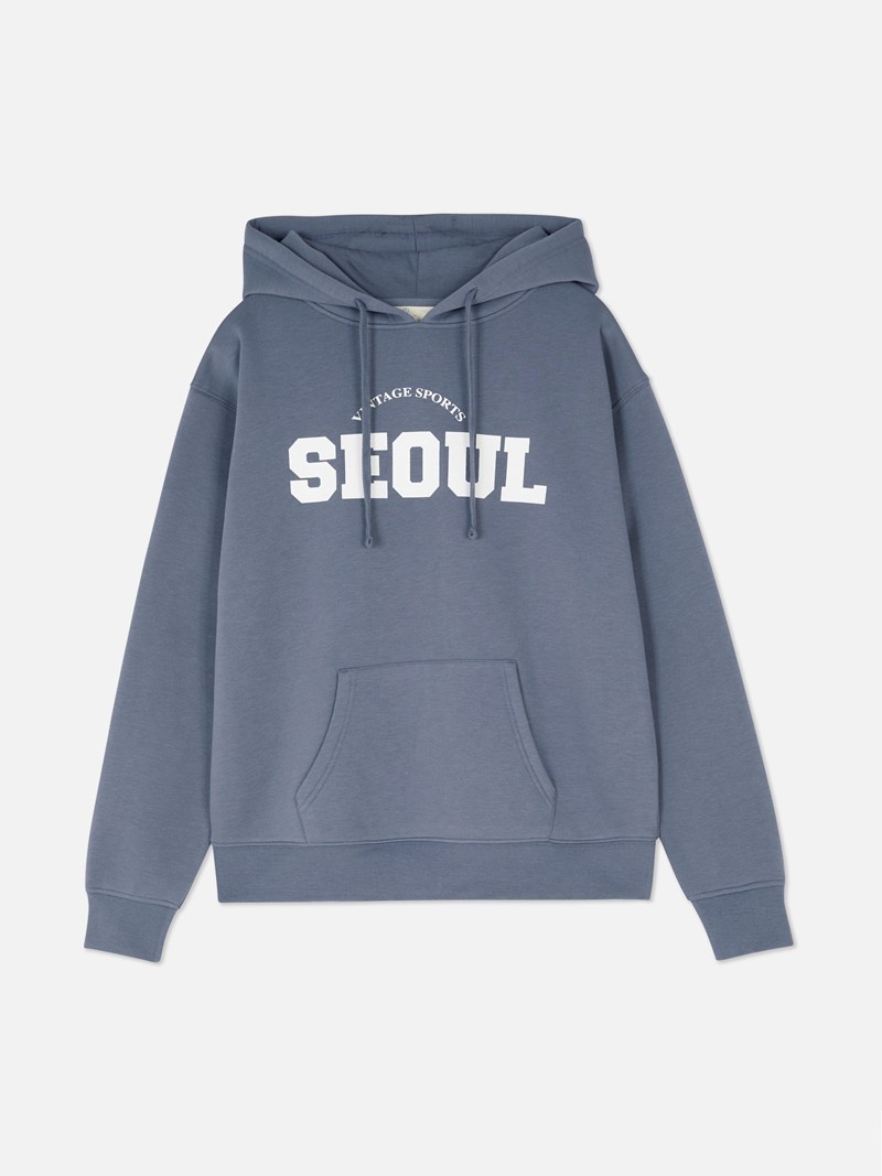 Sudaderas Primark Estampadas Drawstring Hoodie Mujer Azules Oscuro | 2813QUZGO