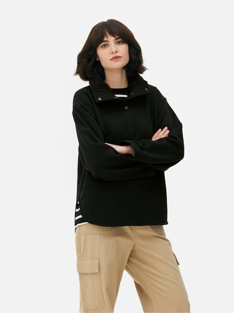 Sudaderas Primark Fleece Forro Funnel Neck Mujer Negras | 5094HFKLU