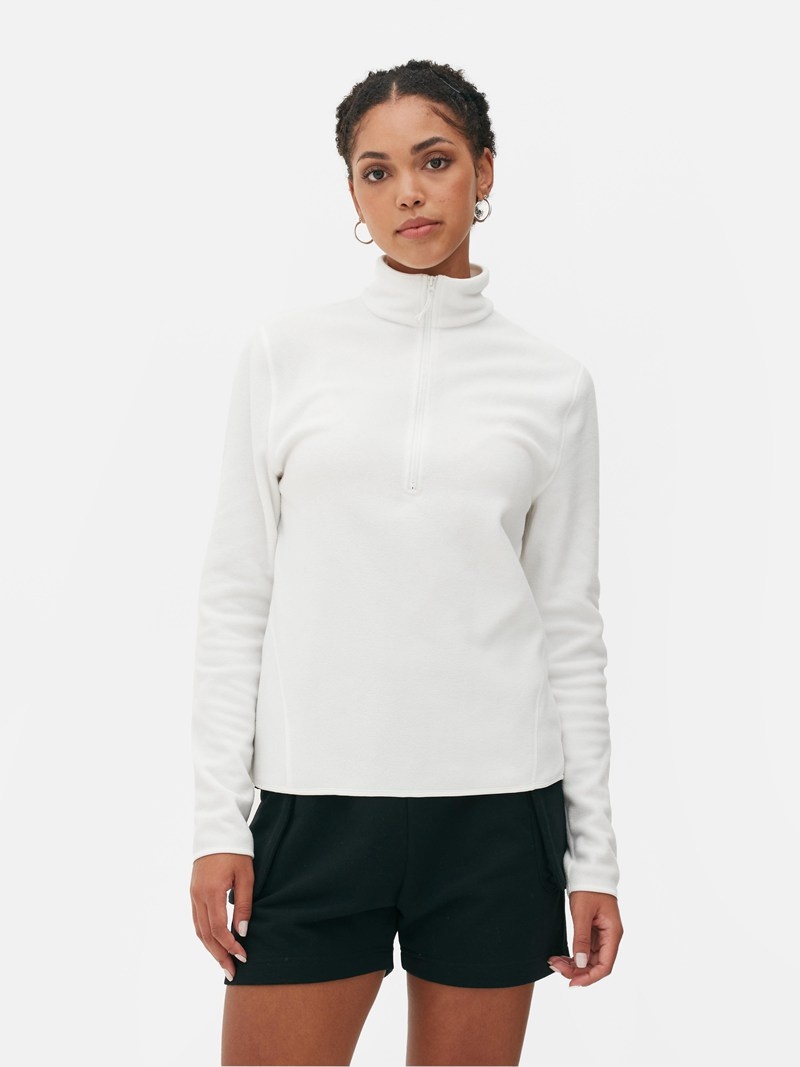 Sudaderas Primark Half Zip Fleece Pullover Mujer Creme | 1538MQVFH