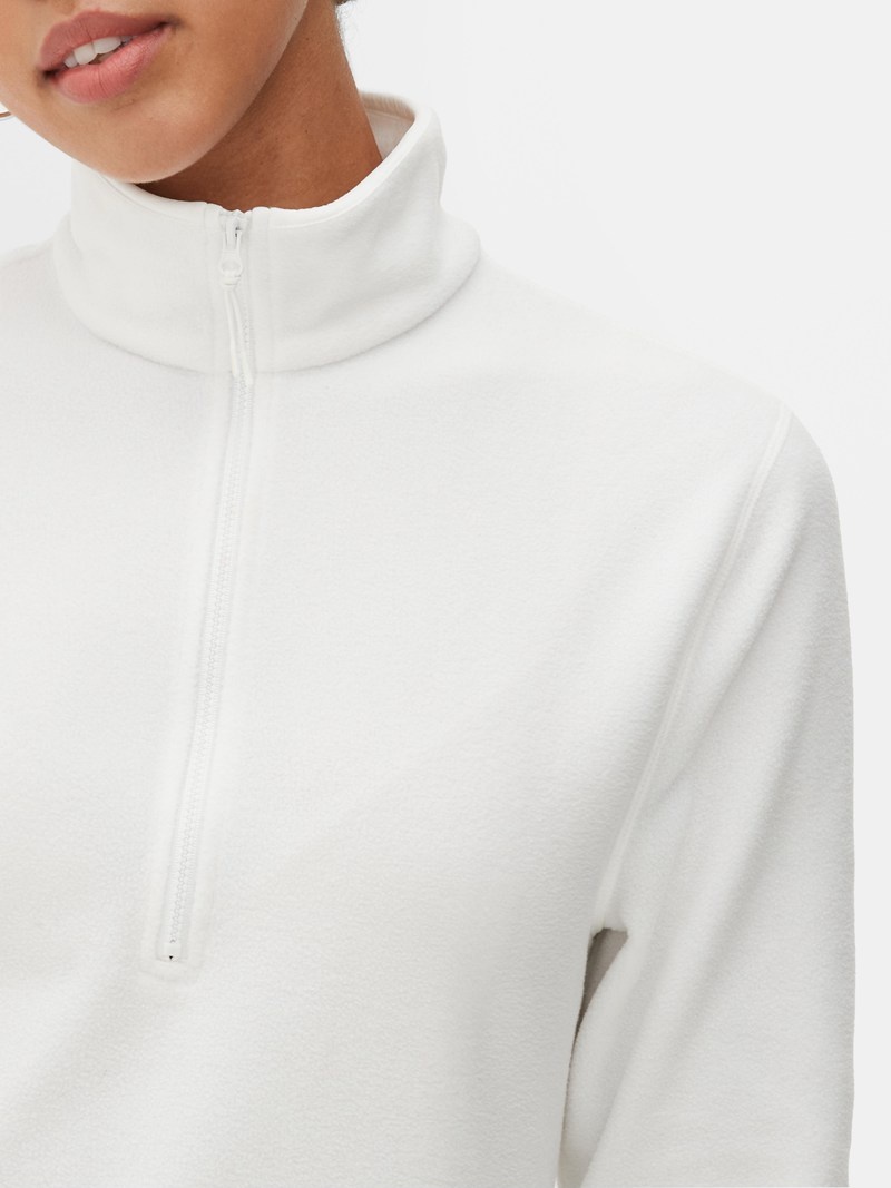 Sudaderas Primark Half Zip Fleece Pullover Mujer Creme | 1538MQVFH