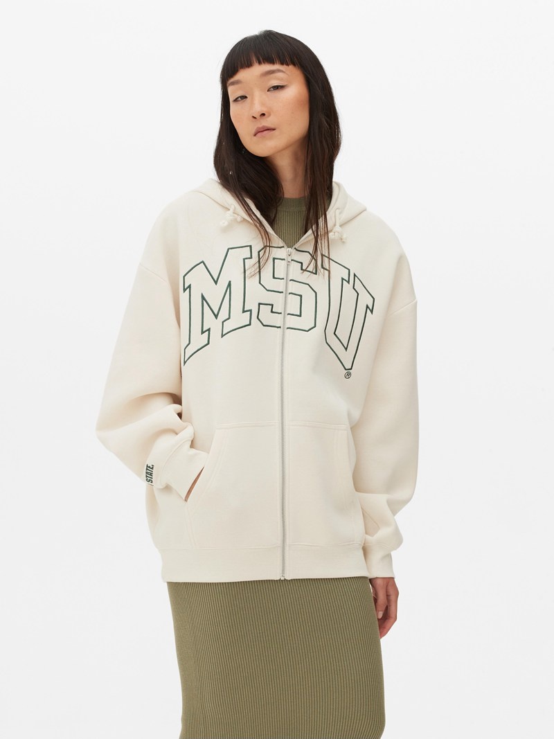 Sudaderas Primark Michigan State University Estampadas Zip Hoodie Mujer Blancas | 2681OTDXB