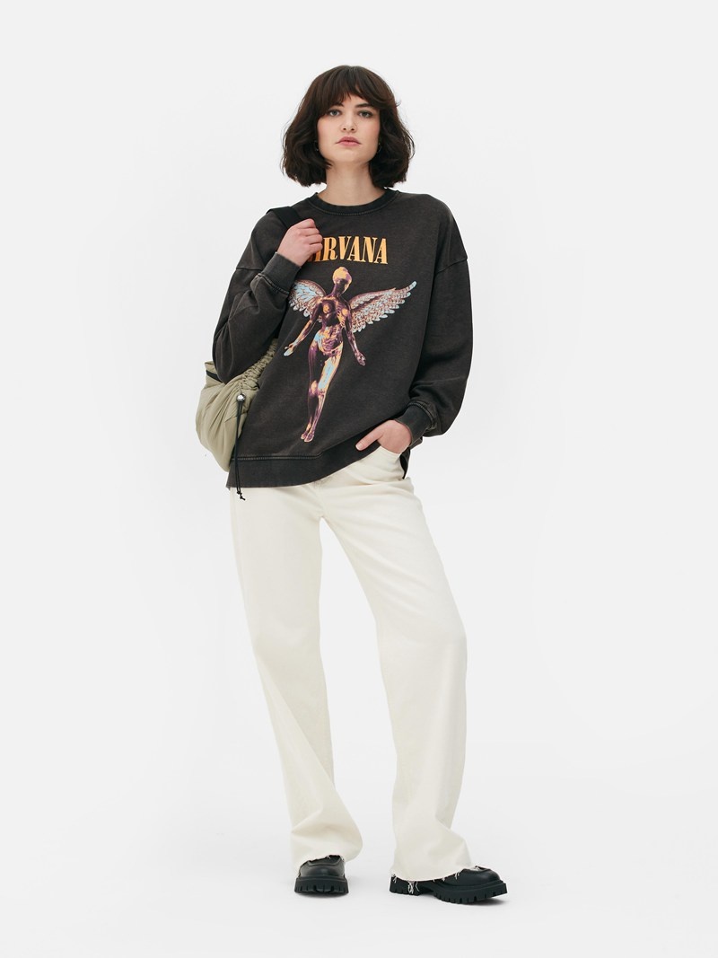 Sudaderas Primark Nirvana Oversized Sweat Mujer Gris | 1093FECTH