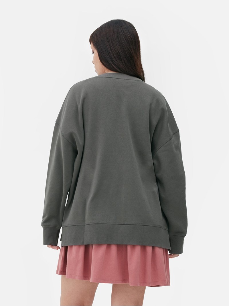 Sudaderas Primark Oversized Crew Sweat Mujer Gris Oscuro | 7459BUGFT