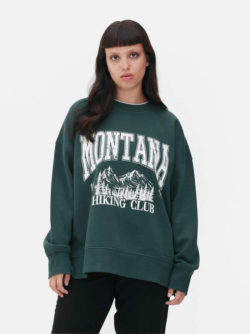 Sudaderas Primark Oversized Slogan Sweat Mujer Verde Oscuro | 1069POCQR