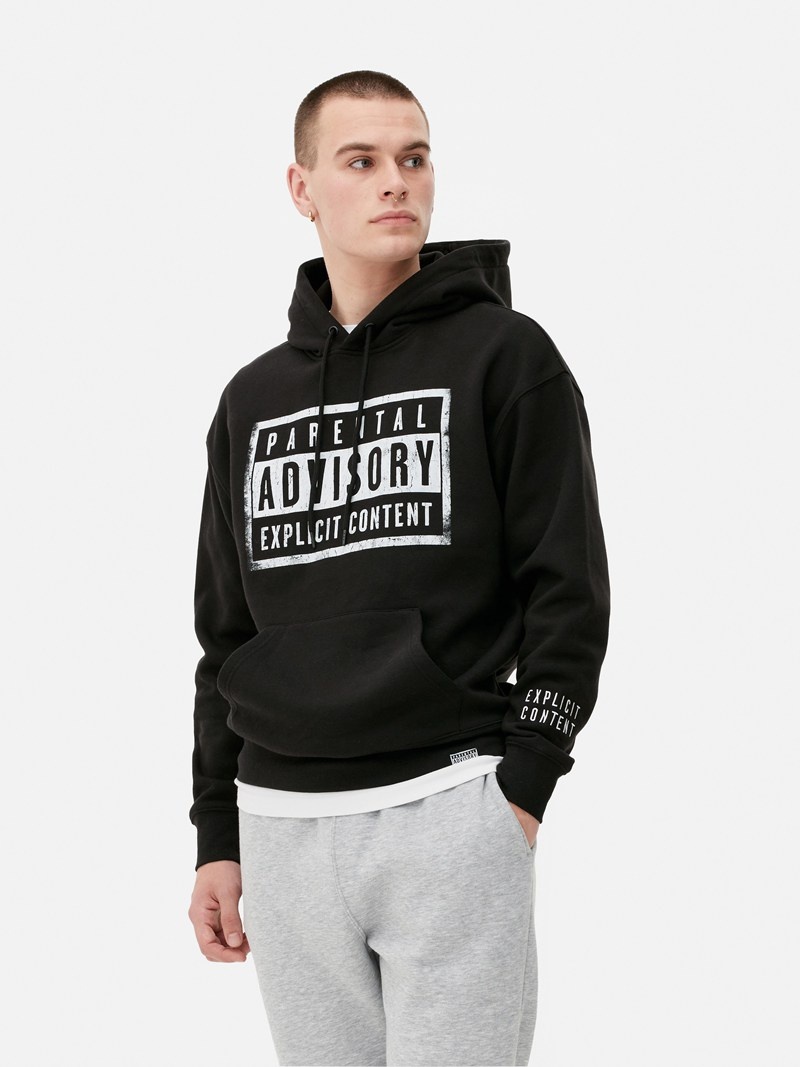 Sudaderas Primark Parental Advisory Estampadas Hoodie Hombre Negras | 0428PZULO