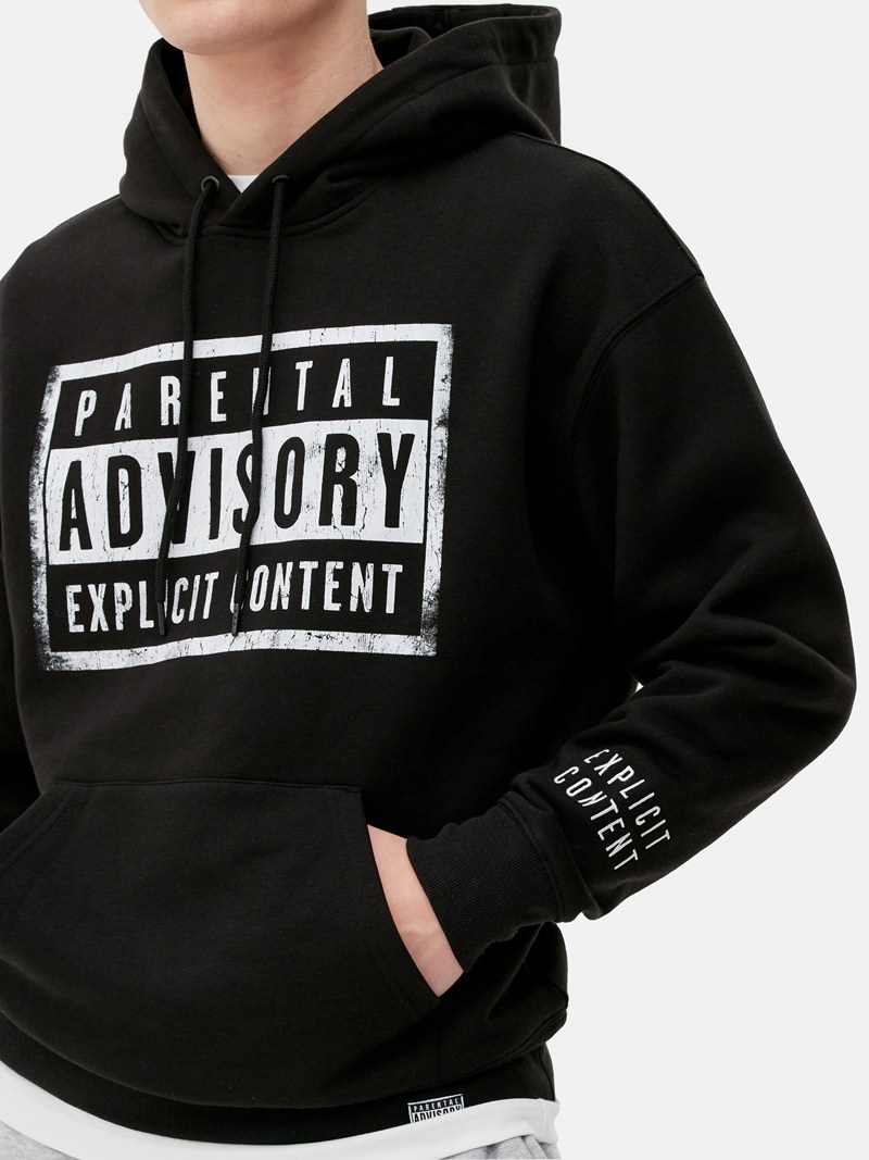 Sudaderas Primark Parental Advisory Estampadas Hoodie Hombre Negras | 0428PZULO