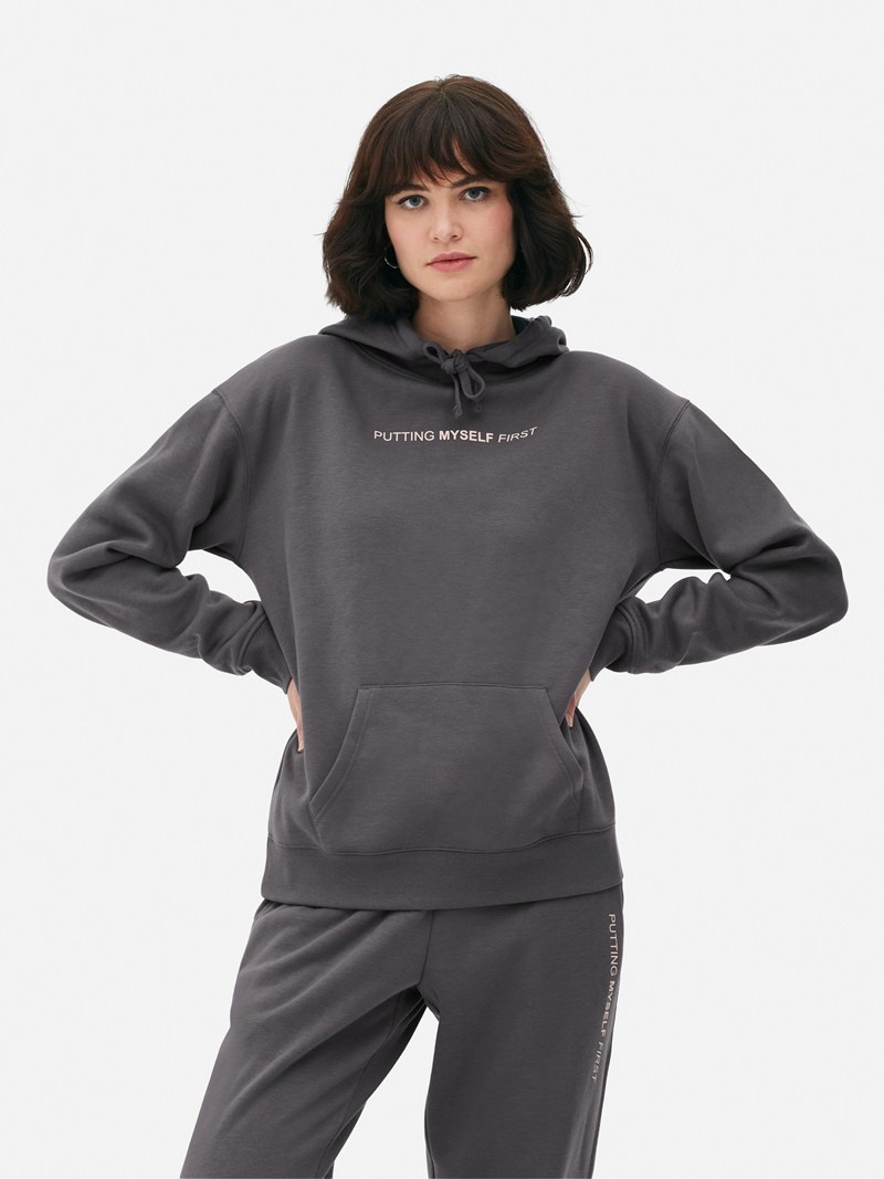 Sudaderas Primark Printed Long Sleeve Hoodie Mujer Gris Oscuro | 8210EVJHX